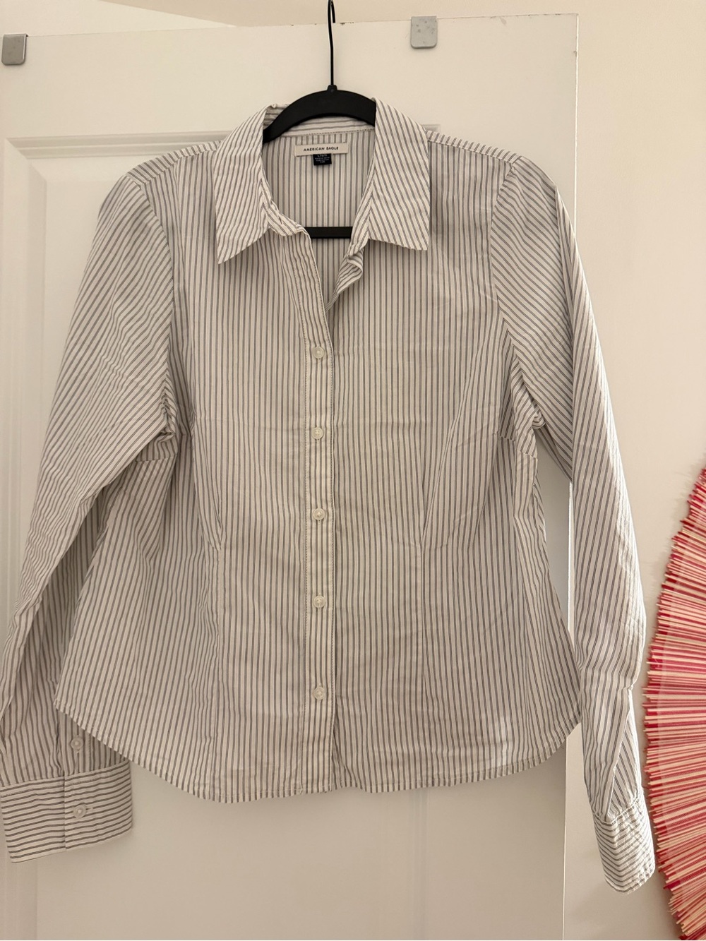 American Eagle Outfitters White Shirt with Gray Pinstripes